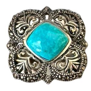 KH 925 STERLING SILVER Turquoise & Malachite RING Size 10
